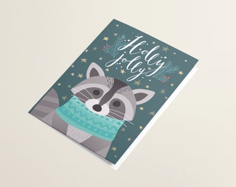 Holly Racoon Christmas Card Set w Envelopes