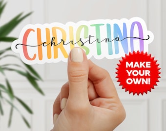 Personalized Cursive Name Sticker - Custom Colorful Text Decal Stickers - Customize for Water Bottle, Phone, Laptop & More! FREE SHIPPING!