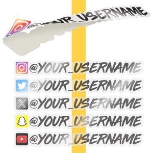 CUSTOM Clear Social Media Decal Sticker - Username, Brand, Social Media Logo, Fully Customizable, Transparent See-through - WATERPROOF!