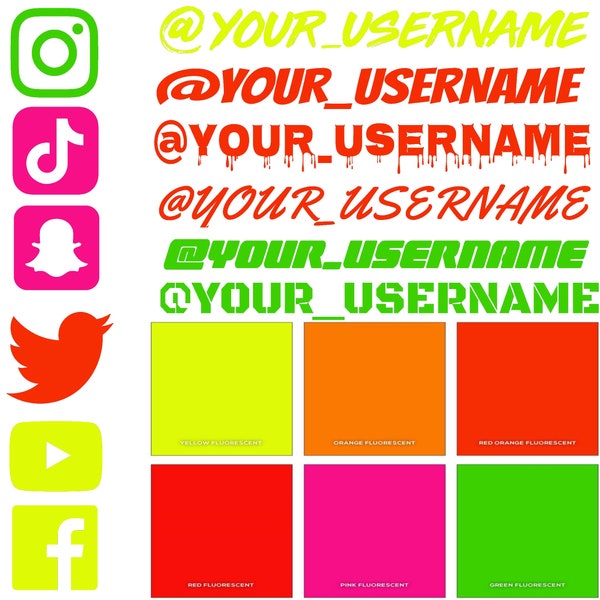 CUSTOM Neon Highlighter Social Media Decal Stickers - FLUORESCENT - Customized Name Username Logo Brand Vinyl - WATERPROOF!