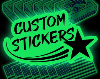 Custom Glow In The Dark Stickers - Personalized Glowing UV Charged Waterproof Sticker Decals for Laptop, Bumper, Water Bottle, More!