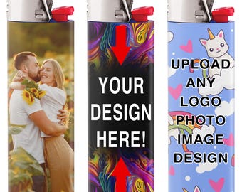 Custom Lighter Wrap - Personalize Lighter Skin Vinyl Sticker Decals - Upload Your Own Photo, Logo, Image - Gloss Holographic Glitter