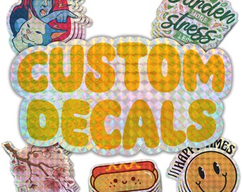 Custom PRISMATIC STICKERS-  Individually Die Cut Decals for Fun, Business, Water Bottles, Birthdays, Gifts - Waterproof!