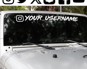 CUSTOM Vinyl Car Windshield SOCIAL MEDIA Banner- Design Your Own Text, Size, and Color! Car, Truck, Suv, Vehicle Sticker Decal - Waterproof!