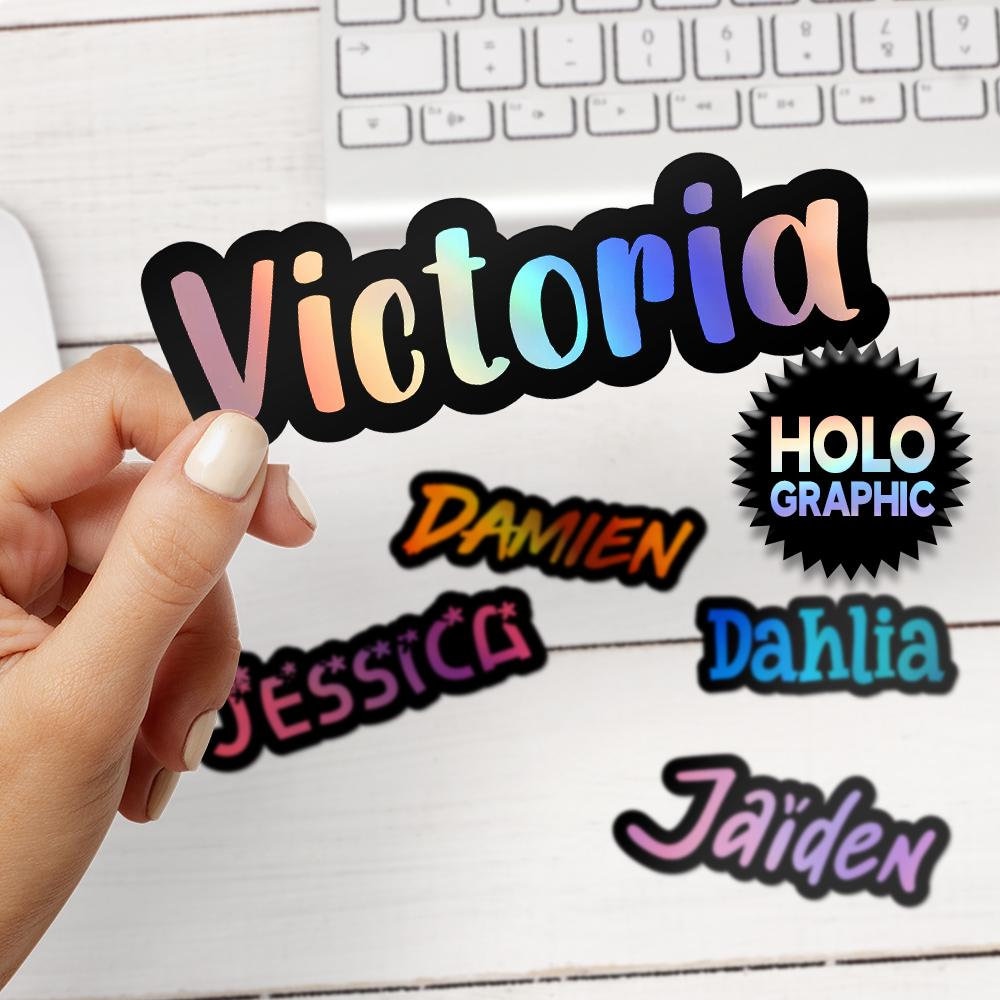 Personalized Holographic Name Sticker - Custom Holo Text Decal Stickers - Customize for Water Bottle, Phone, Laptop & More! FREE SHIPPING!