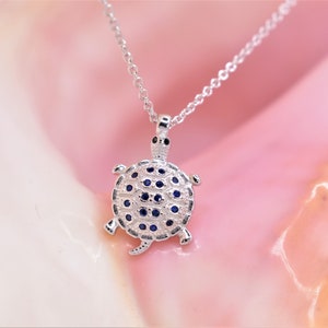 Sterling Silver Turtle Necklace: Cubic Zirconia Gemstone Pendant