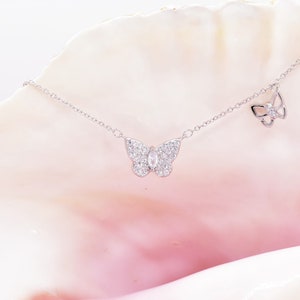 Sterling Silver Butterfly Necklace: Dainty Cubic Zirconia Pendant