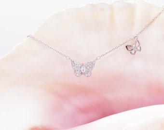 Sterling Silver Butterfly Necklace: Dainty Cubic Zirconia Pendant