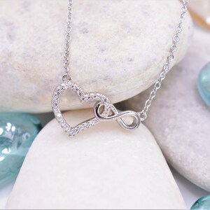 Sterling Silver Infinity Heart Necklace: Cubic Zirconia Pendant