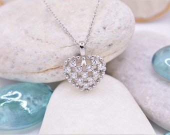 Cubic Zirconia Heart Necklace: Sterling Silver Charm Pendant