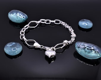 Sterling Silver Heart Bracelet: Handmade Link Chain