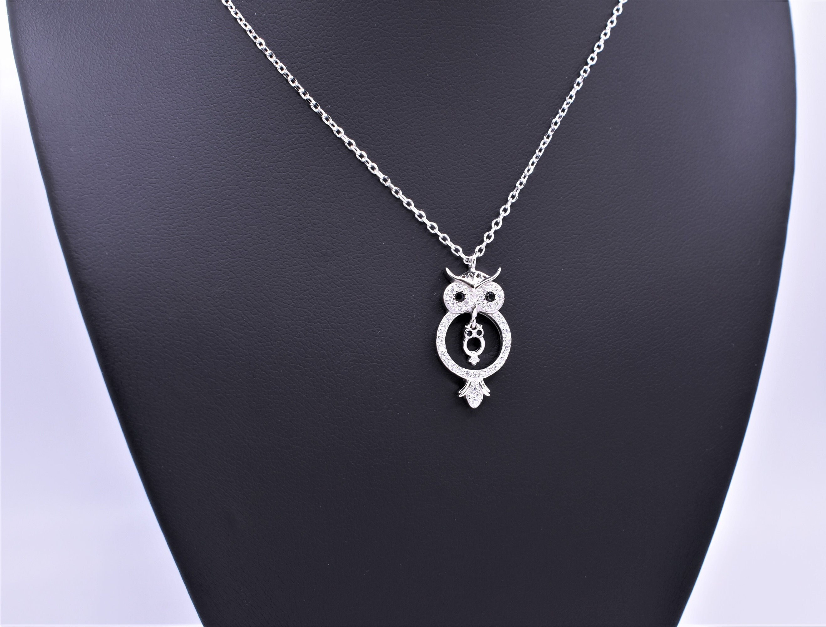 Gem Stone King Sterling Silver Owl Pendant Necklace - 18" Chain, Set With Zirconia, Gift Boxed
