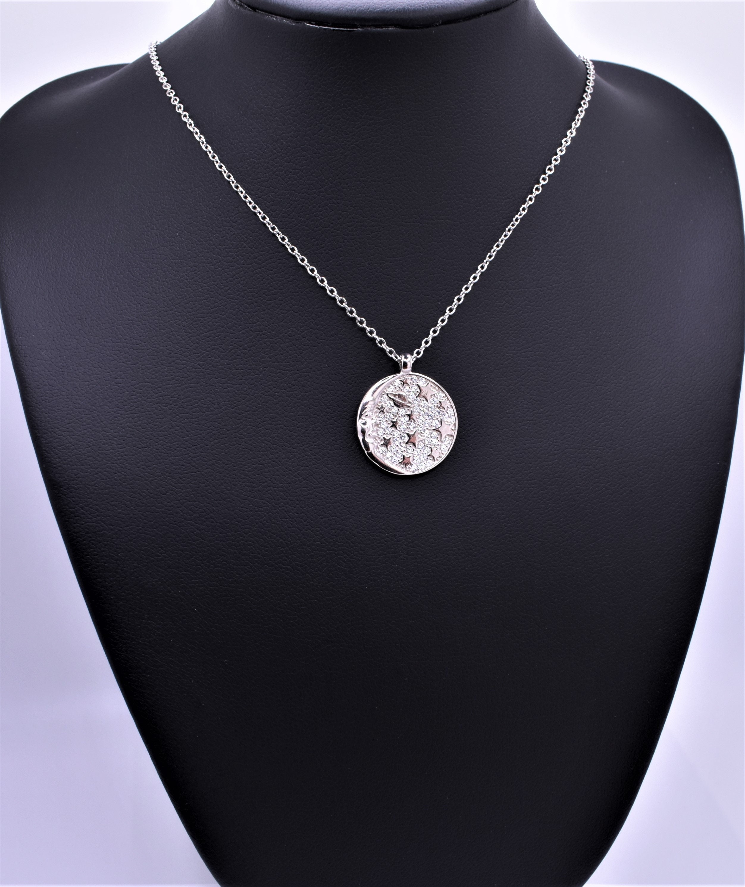 Huitan Stars & Moon Necklace - 925 Silver Filled Pendant With Cubic Zirconia - Perfect Gift For Her