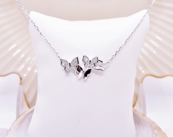 Sterling Silver Butterfly Necklace: Cubic Zirconia Charm Pendant