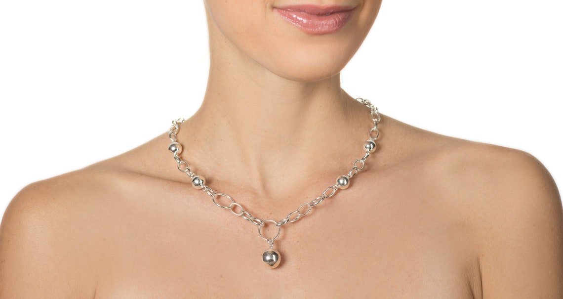 AESTHETIC NECKLACE, BOHO Necklace, Silver Ball Rolo Chain Boho Style