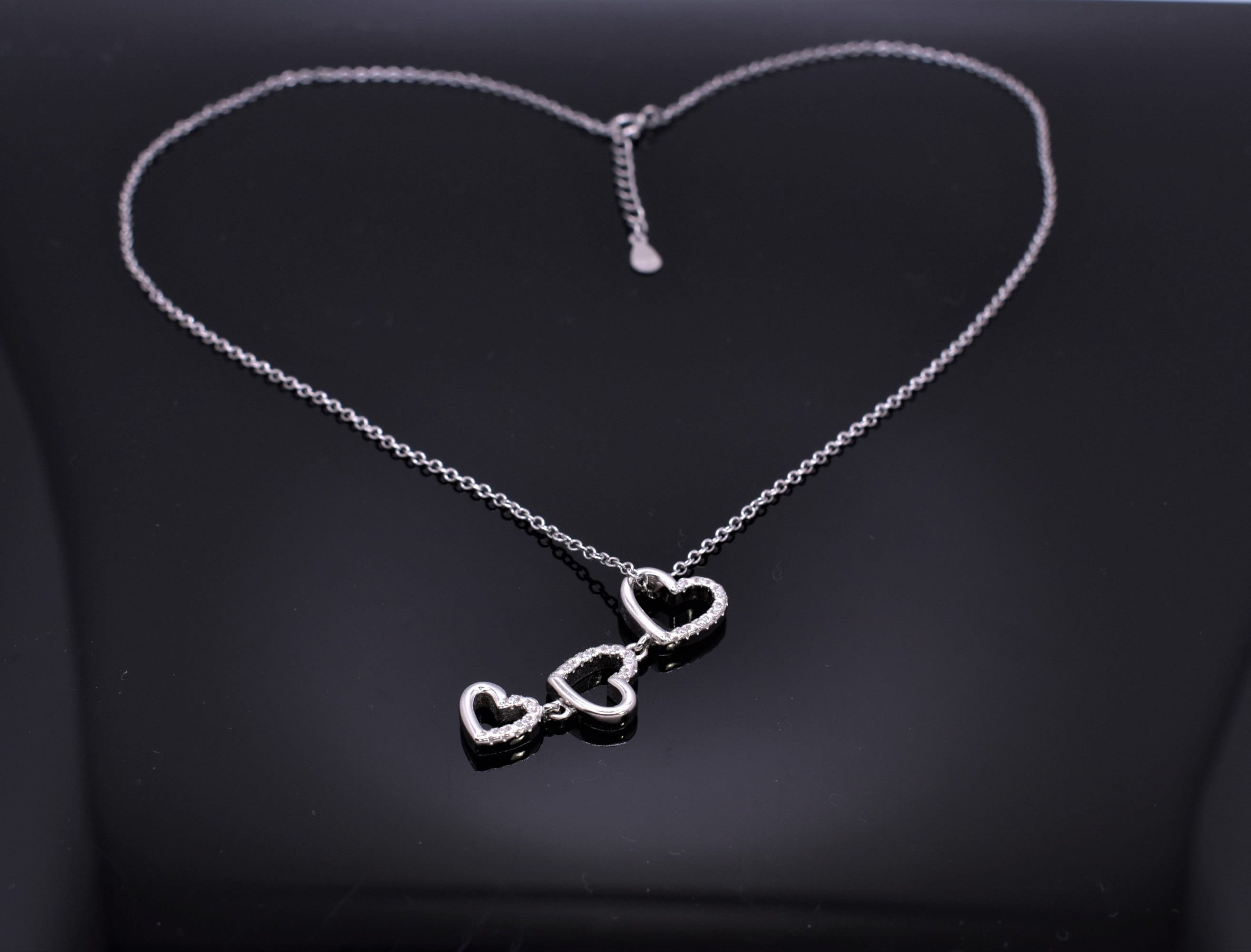 Sterling Silver Triple Heart Necklace: Cubic Zirconia Love