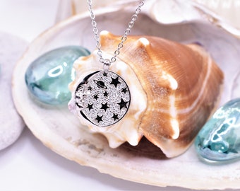 Sterling Silver Moon & Stars Necklace: Cubic Zirconia Celestial Pendant