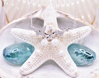 Sterling Silver Butterfly Necklace: Cubic Zirconia Charm Pendant