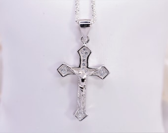 Sterling Silver Cross Pendant: Dainty Gemstone Crucifix