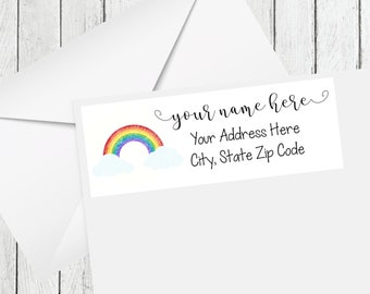 Sheet of 30 Labels Blue Rainbow Custom Return Address Labels Personalized Stickers Ships in 1 Business Day!