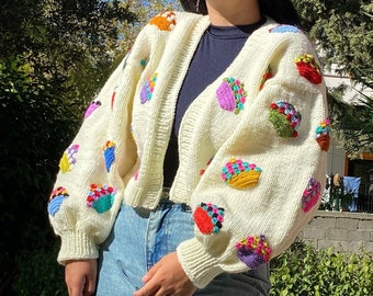 Handmade Wool Knit Cupcake Cardigan: Oversized Chunky Sweater