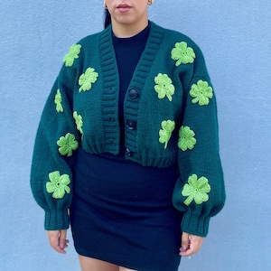 Four Leaf Clover Cardigan | Handmade Cardigan for Women | Clover Knit Jacket | Oversized Clover Cardigan | Valentine’s Day Gift For Her