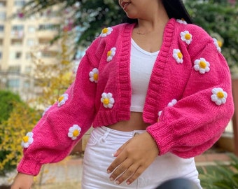 Daisy Chunky Cardigan | Handmade Sweater for Women | Daisy Knit Jacket | Oversized Daisy Cardigan | Valentine’s Day Gift For Her