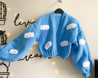 Wolken Strickjacke | 100% Handarbeit |Oversize Strickjacke | Handmade Pullover für Frauen | Grobstrick-Cardigan | Valentinstag Geschenk für sie