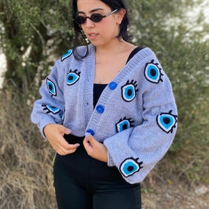 Eyes Knit Cardigan  | 100% handmade |  Oversized Cardigan |  Chunky Cardigan | Christmas, Halloween, Valentine’s Day, Mother&#39;s Day