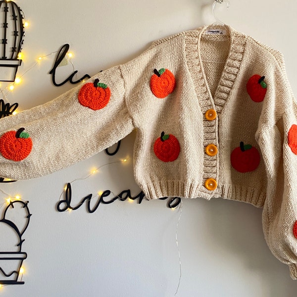 Pumpkin  Chunky Cardigan | Handmade Sweater for Women | Pumpkin Knit Jacket | Oversized Pumpkin Cardigan | Christmas unique gift for her