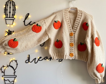 Pumpkin  Chunky Cardigan | Handmade Sweater for Women | Pumpkin Knit Jacket | Oversized Pumpkin Cardigan | Christmas unique gift for her