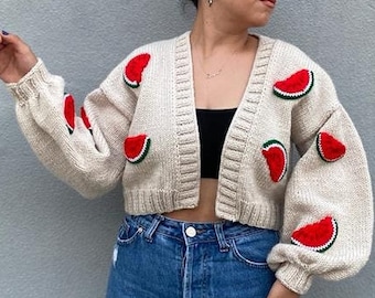 Watermelon Dream | 100% Handmade Oversize  Cardigan | Handmade Sweater for Women | Chunky Knitt Cardigan | Valentine’s Day Gift