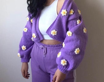 Daisy Chunky Cardigan | Handmade Sweater for Women | Daisy Knit Jacket | Oversized Daisy Cardigan | Christmas unique gift for her