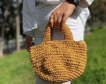 Stroh Gestrickte Raffia Tasche | 100% Handarbeit | Gehäkelte Beutel Clutch Bag |Handgemachte Raffia Clutch Tasche| Geschenk für sie | Valentinstag Geschenk für sie