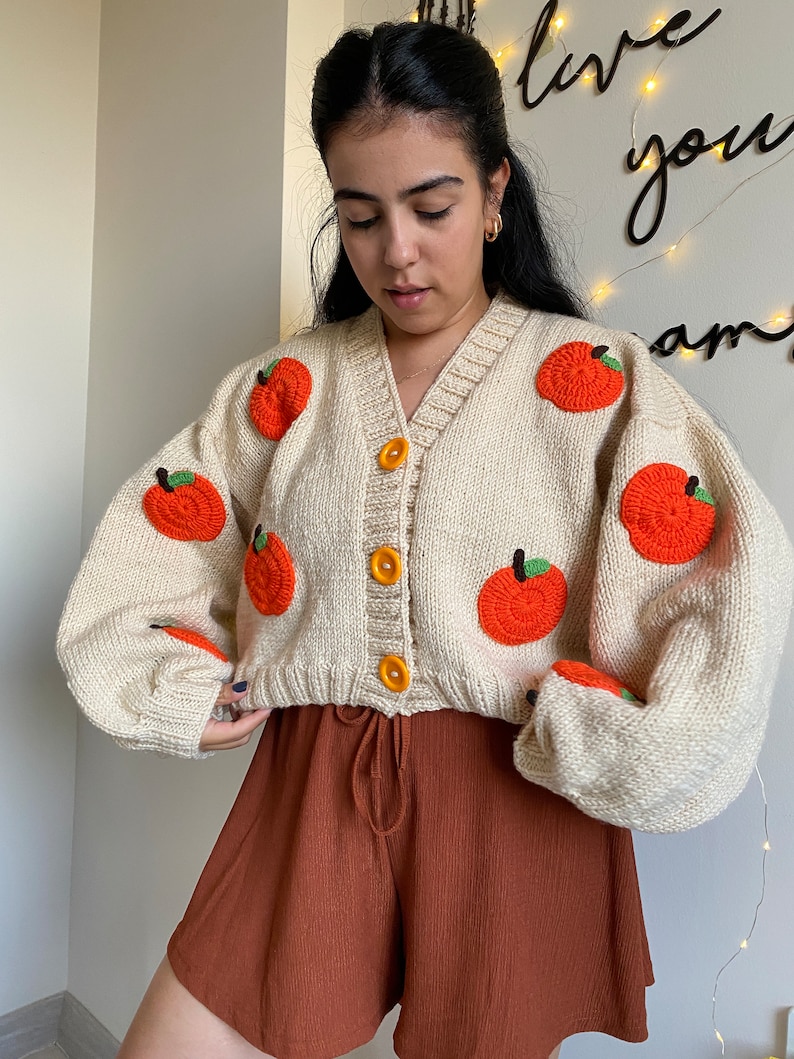 Pumpkin Chunky Cardigan Handmade Sweater for Women Pumpkin - Etsy