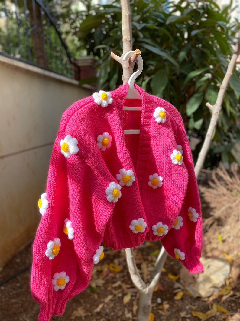 Daisy Chunky Cardigan Handmade Sweater for Women Daisy Knit Jacket Oversized Daisy Cardigan Valentines Day Gift For Her image 3