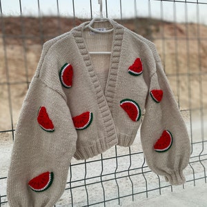 Handgefertigte Wassermelone Strickjacke: Chunky Oversized Fit