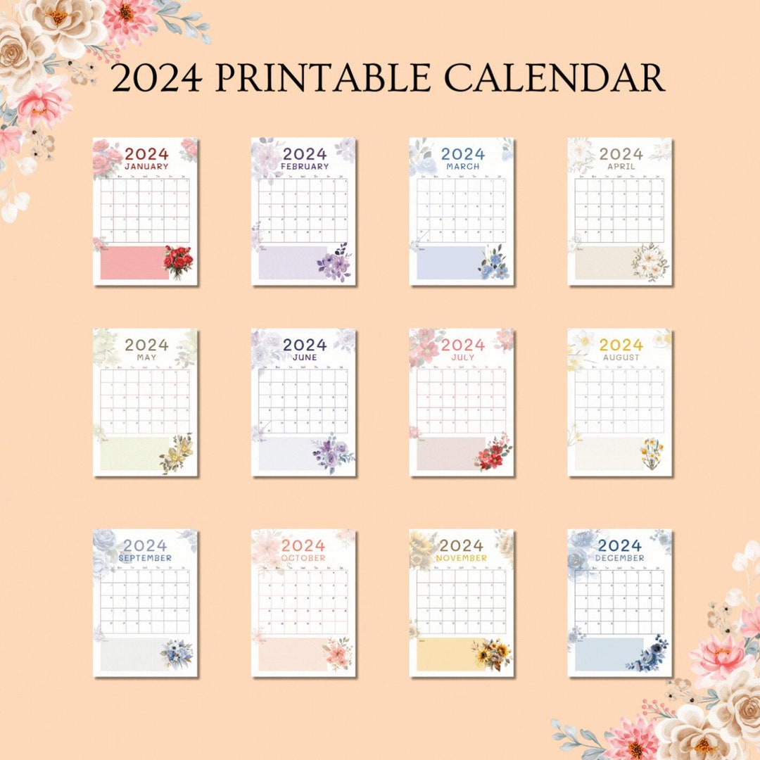 Desk Calendar 2024 Printable Desk Calendar Flower Calendar Printable