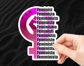 Feminist in Sprachen glänzender Vinyl-Sticker