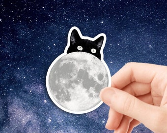 Cat Sticker, Moon Sticker, Cat with the Moon Sticker, Art Sticker, Space Sticker,