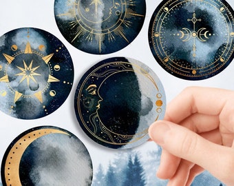 Watercolor Moon Stickers, Celestial Planner Stickers