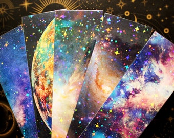 Holographic Galaxy Bookmark Set, Space Themed Celestial Gift