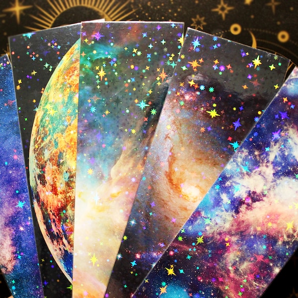 Holographic Space Bookmark Set, Galaxy Bookmark Set, Space Gift, Celestial Bookmark, Holographic Bookmark, Space Themed Gift, Reading Gift