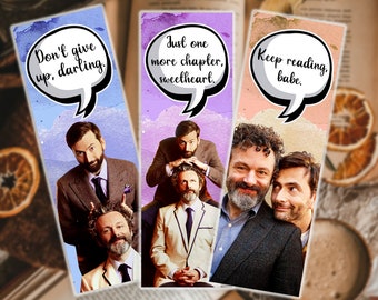 David Tennant and Michael Sheen Bookmarks, Glossy Laminated Book Page Holder Set, Reader Gift