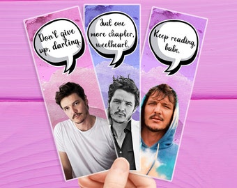 Pedro Pascal Bookmark Set, Laminated Glossy Book Page Holder, Reader Gift