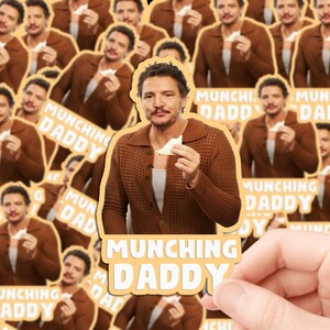 Pedro Pascal Sticker, Waterproof, Glossy, Vinyl Pedro Pascal Eating Sticker, Munching Pedro Pascal Sticker, Waterproof Sticker