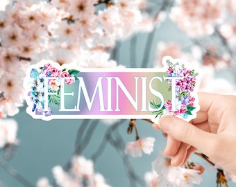 Adesivo femminista floreale, vinile lucido impermeabile