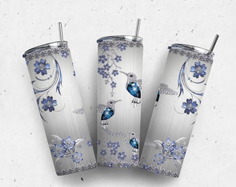 Hummingbird Jewel 20oz Skinny Tumbler Sublimation Designs for Straight/Tapered Tumbler Design - PNG Digital Download