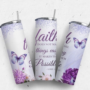 Faith Bible Verse 20oz Skinny Tumbler Sublimation - Faith Luke 1:37 - Straight/Tapered Designs PNG - Full Wrap Tumbler - Instant Download