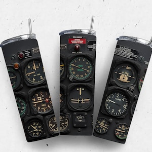 Pilot-Airplane instruments-Flying-Tumbler Wrap PNG Designs Sublimation Designs Downloads - Skinny 20oz Wrap - PNG